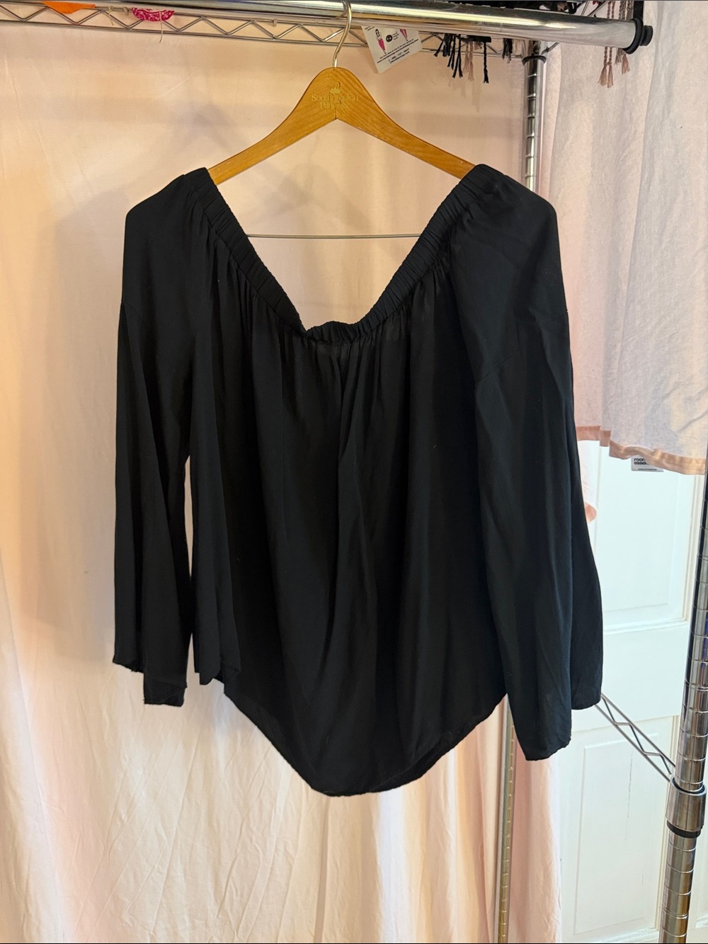 Black Off-Shoulder Long Sleeve Top - Womens